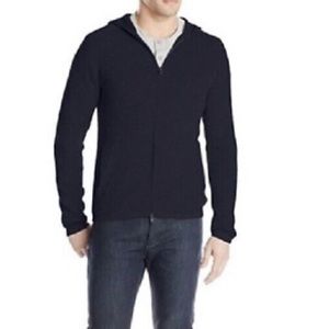 THEORY MELKER BREACH TEXTURED Two Way Zip Hoodie in Blue Grey (MENS).